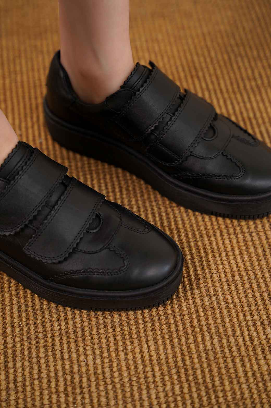 Emel Black and Luggage Velcro Baby Sneaker - Tassel Children Shoes